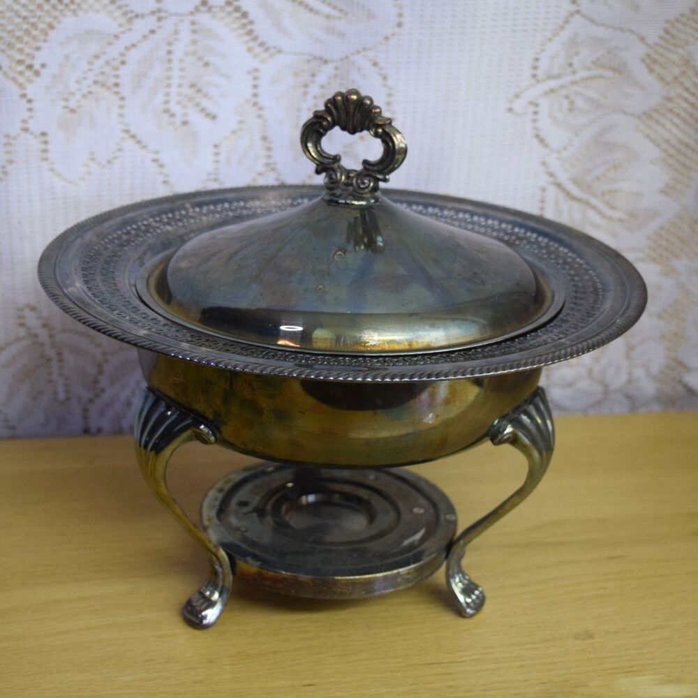 FB Rogers Chafing Warmer WB Rogers Dish w/ Lid Patina Silverplated Pedestal VTG